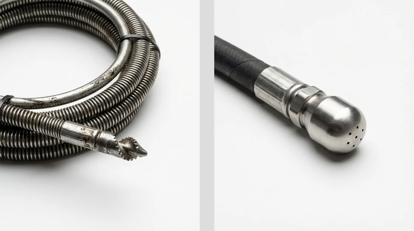 Drain snake cable and hydro jetting nozzle used for drain cleaning in Stuarts Draft, VA