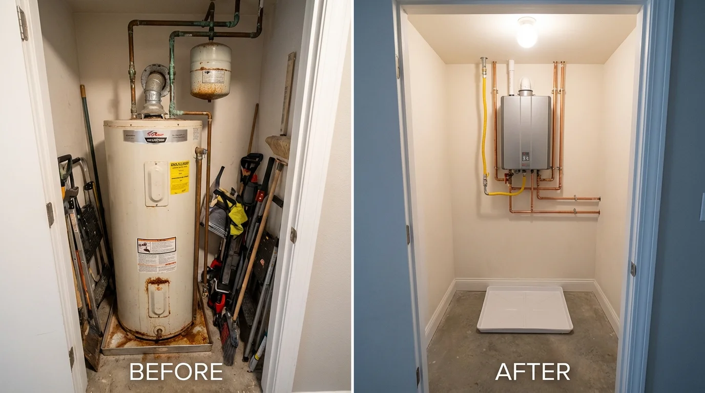 Tank water heater versus wall-mounted tankless unit comparison for Stuarts Draft, VA homeowners