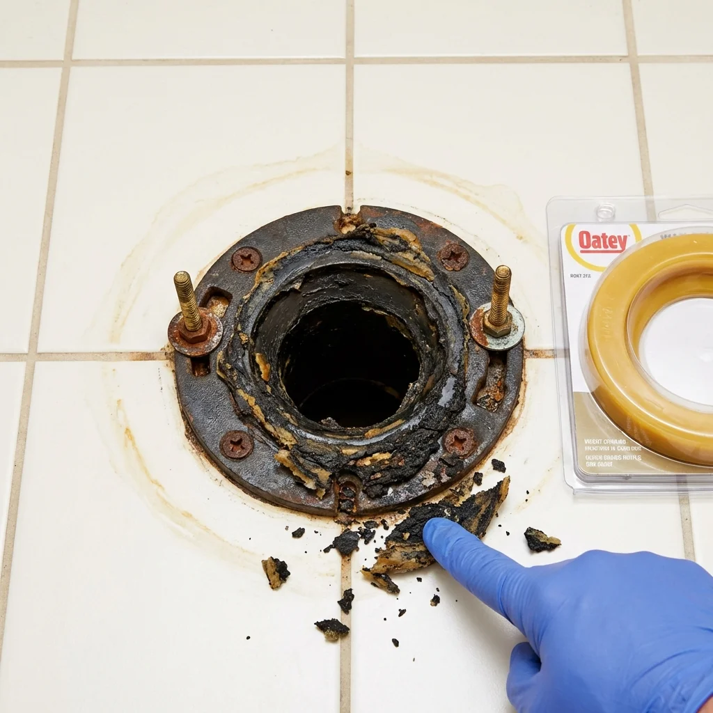 Failed wax ring showing water seepage at the base of a toilet in a Stuarts Draft, VA home